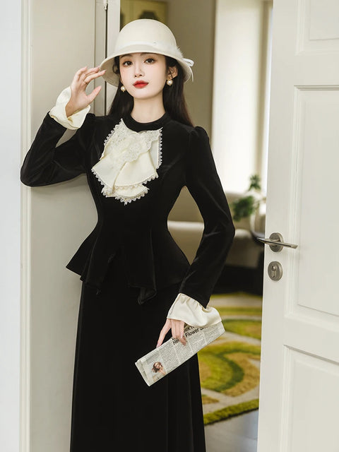 Halcyon Set Vintage Hepburn Style Black Velvet, vintage dress, Vintage French dress, vintage dress, fairy, cottagecore dress, French dress, 1940s
