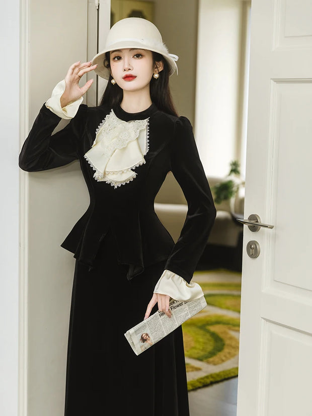 Halcyon Set Vintage Hepburn Style Black Velvet, vintage dress, Vintage French dress, vintage dress, fairy, cottagecore dress, French dress, 1940s