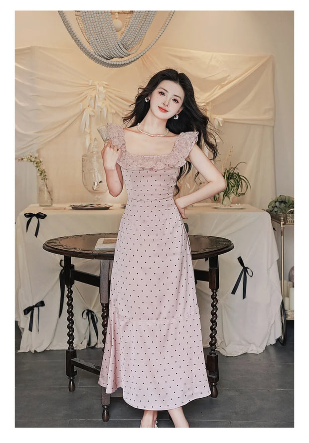 Nora Polka Dot Maxi Dress for Women, vintage dress, Vintage French dress, vintage dress, fairy, cottagecore dress, French dress, 1940s