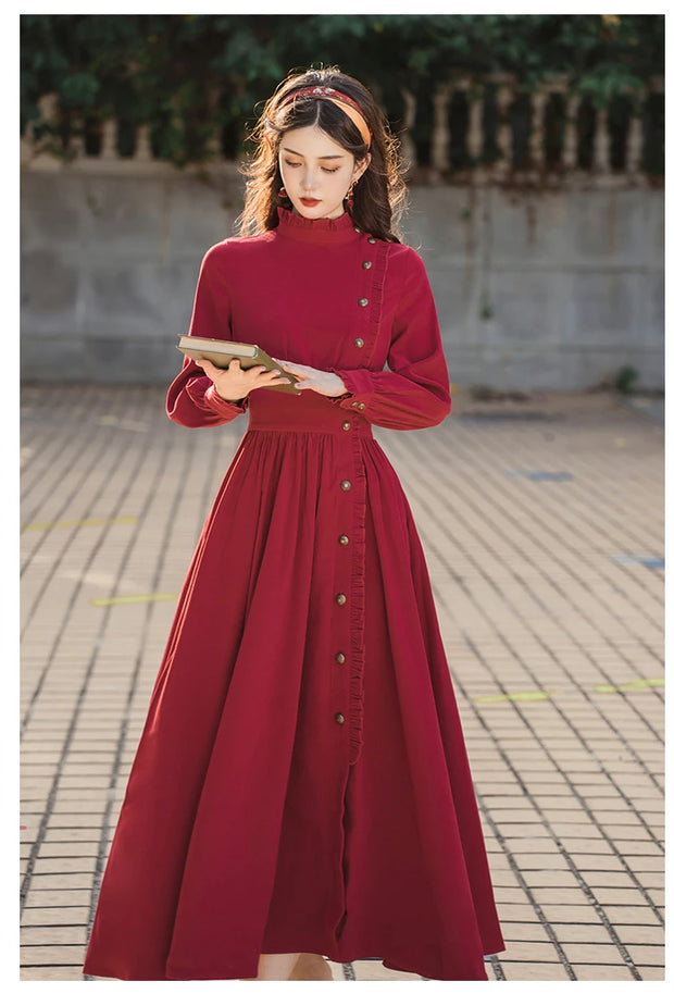 Althea vintage dress, Chic Regular Fit Corduroy, Vintage French dress, cottagecore dress, 1940s