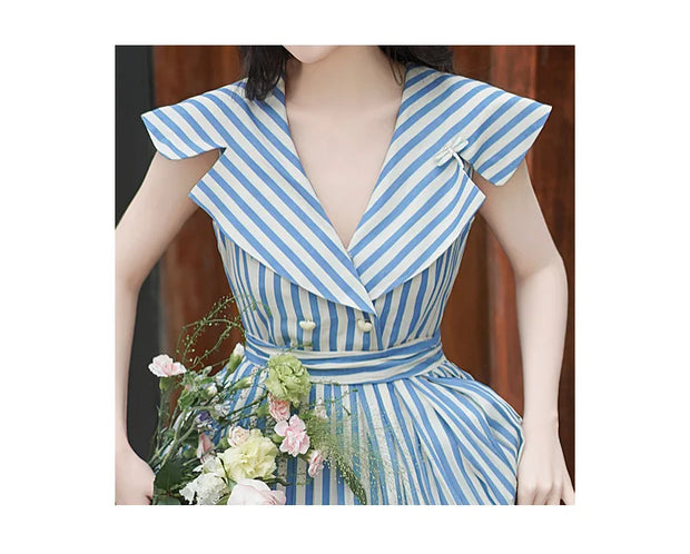 Eleanora Classic Blue Striped Princess Dress with Sailor Collar, vintage dress, Vintage French dress, vintage dress, fairy, cottagecore dress, French dress, 1940s