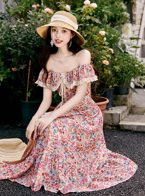 Edna Bohemian Style Beach Dress with Romantic Floral Print, vintage dress, Vintage French dress, vintage dress, fairy, cottagecore dress, French dress, 1940s