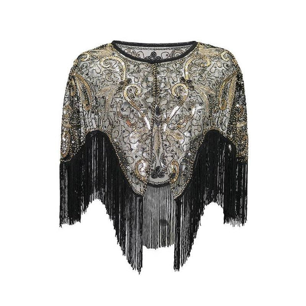 Flapper Shawl, 1920s Gatsby Vintage Retro Shawl Beaded Sequins Short Tops Party Evening Scarf Bridal Wraps Bolero Flapper Cape Cover Up