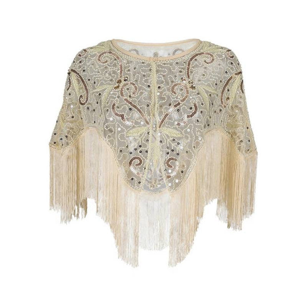 Flapper Shawl, 1920s Gatsby Vintage Retro Shawl Beaded Sequins Short Tops Party Evening Scarf Bridal Wraps Bolero Flapper Cape Cover Up